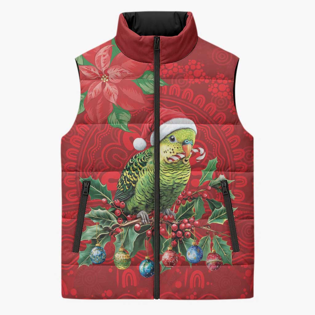 Aussie Green Budgerigar Sleeveless Puffer Jacket Aboriginal Inspired Christmas - Aussie Hoodie