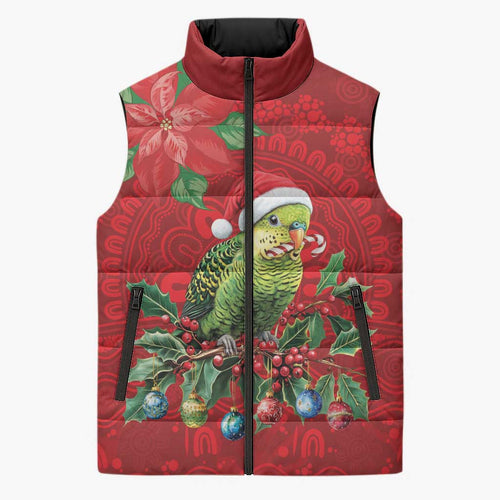 Aussie Green Budgerigar Sleeveless Puffer Jacket Aboriginal Inspired Christmas - Aussie Hoodie