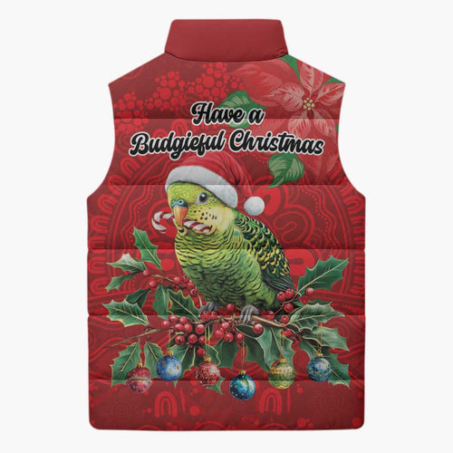 Aussie Green Budgerigar Sleeveless Puffer Jacket Aboriginal Inspired Christmas - Aussie Hoodie