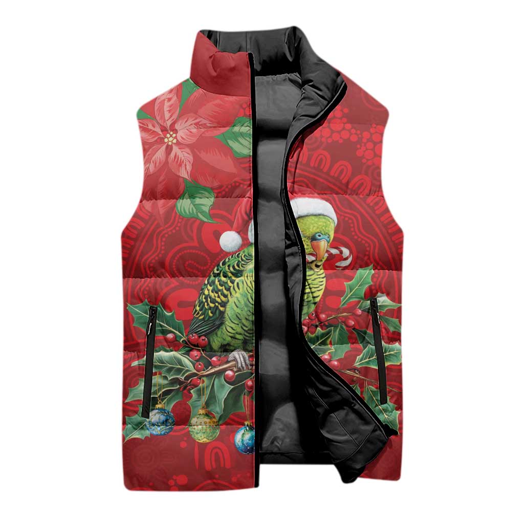 Aussie Green Budgerigar Sleeveless Puffer Jacket Aboriginal Inspired Christmas - Aussie Hoodie