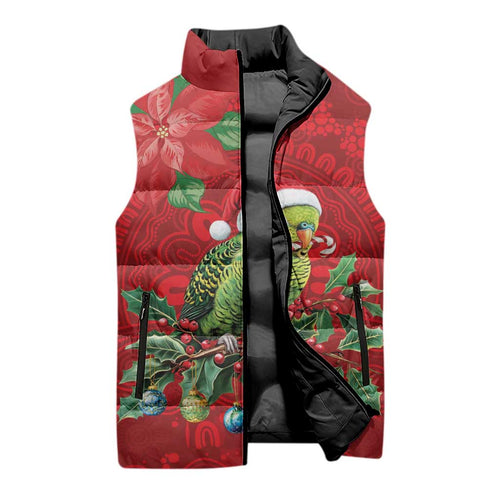 Aussie Green Budgerigar Sleeveless Puffer Jacket Aboriginal Inspired Christmas - Aussie Hoodie