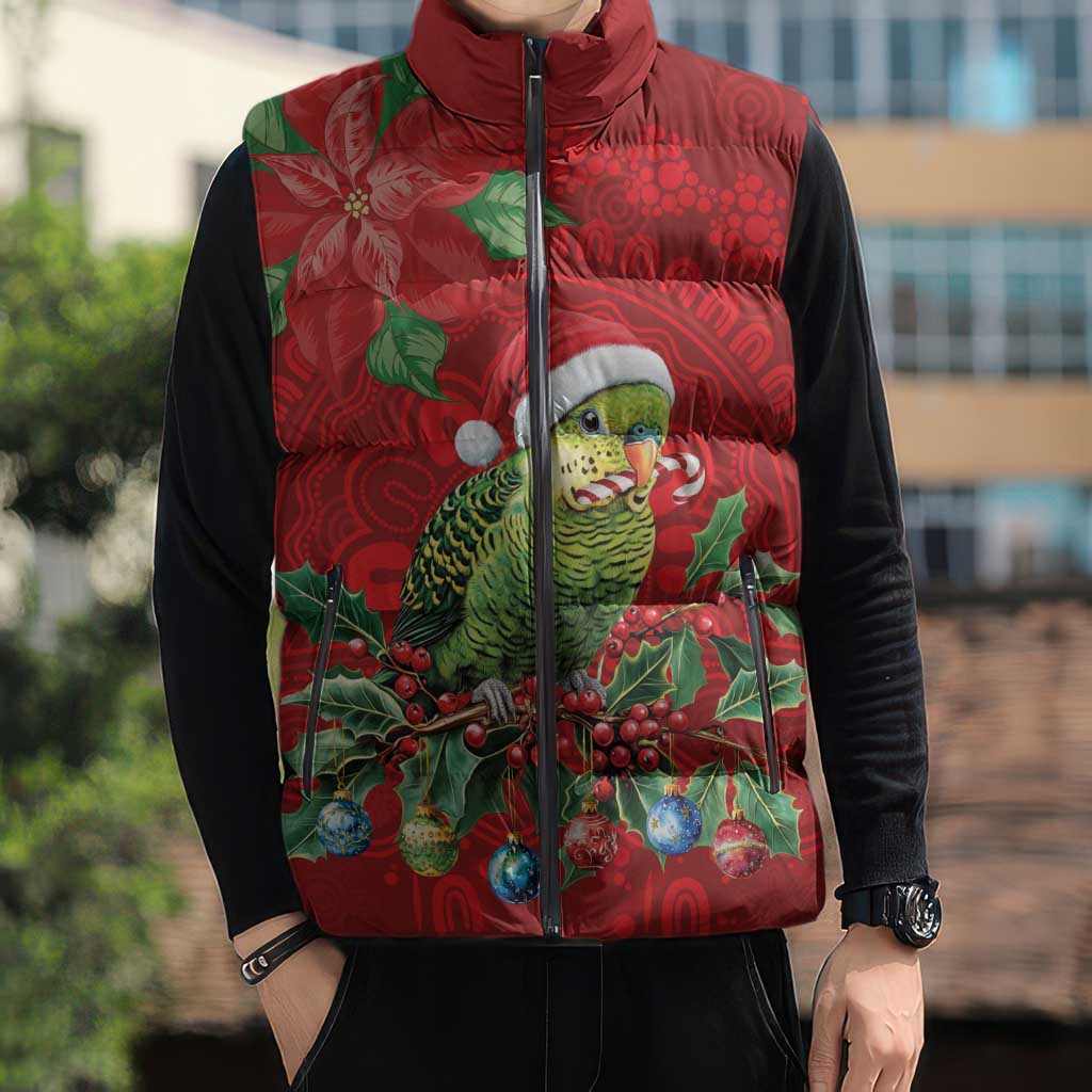 Aussie Green Budgerigar Sleeveless Puffer Jacket Aboriginal Inspired Christmas - Aussie Hoodie