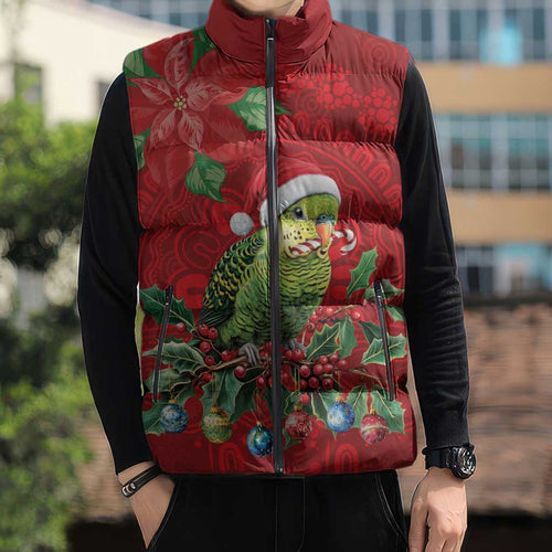 Aussie Green Budgerigar Sleeveless Puffer Jacket Aboriginal Inspired Christmas - Aussie Hoodie