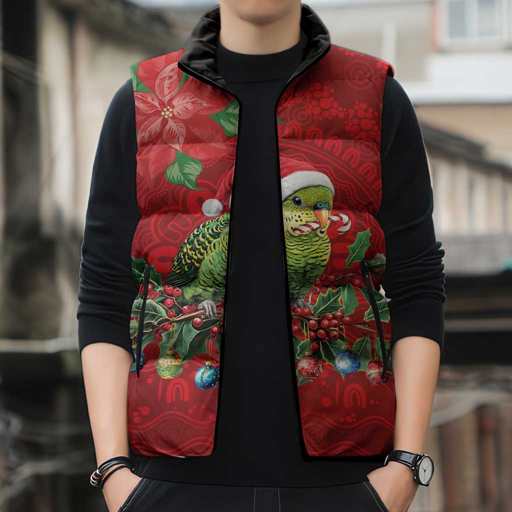 Aussie Green Budgerigar Sleeveless Puffer Jacket Aboriginal Inspired Christmas - Aussie Hoodie