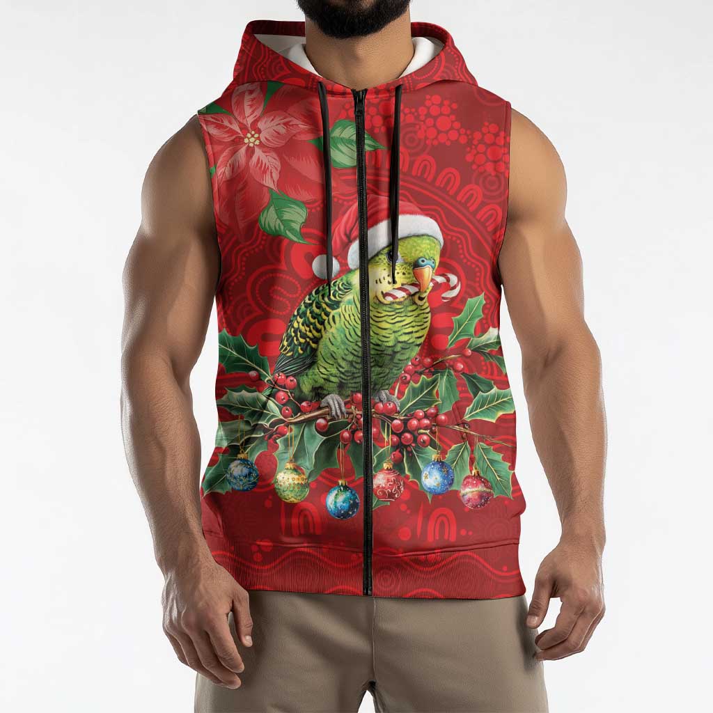 Aussie Green Budgerigar Sleeveless Zip Hoodie Aboriginal Inspired Christmas LT9