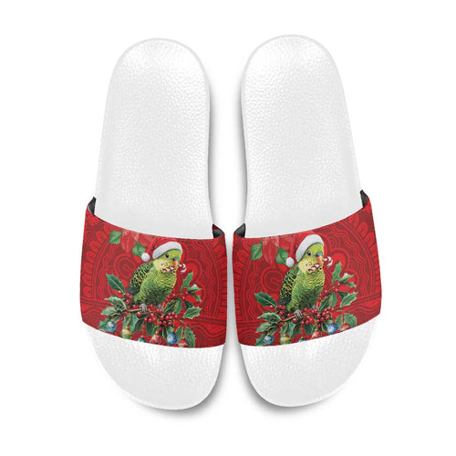 Aussie Green Budgerigar Slide Sandals Aboriginal Inspired Christmas - Aussie Hoodie