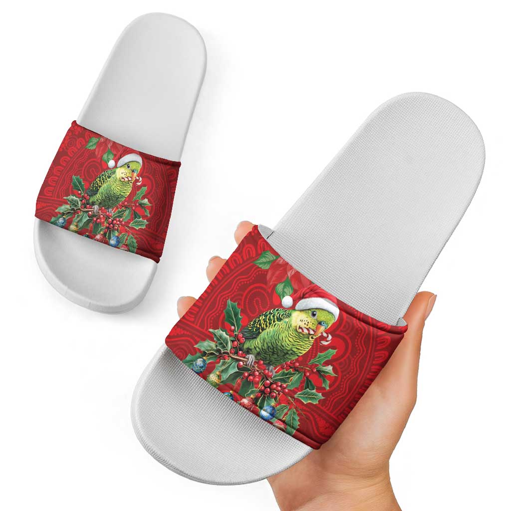 Aussie Green Budgerigar Slide Sandals Aboriginal Inspired Christmas - Aussie Hoodie