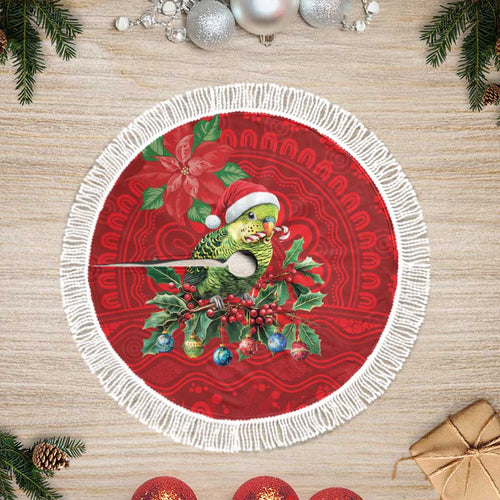 Aussie Green Budgerigar Tree Skirt Aboriginal Inspired Christmas - Aussie Hoodie