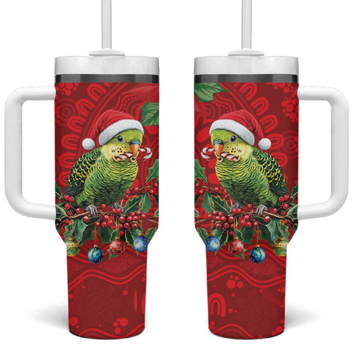 Aussie Green Budgerigar Tumbler With Handle Aboriginal Inspired Christmas - Aussie Hoodie