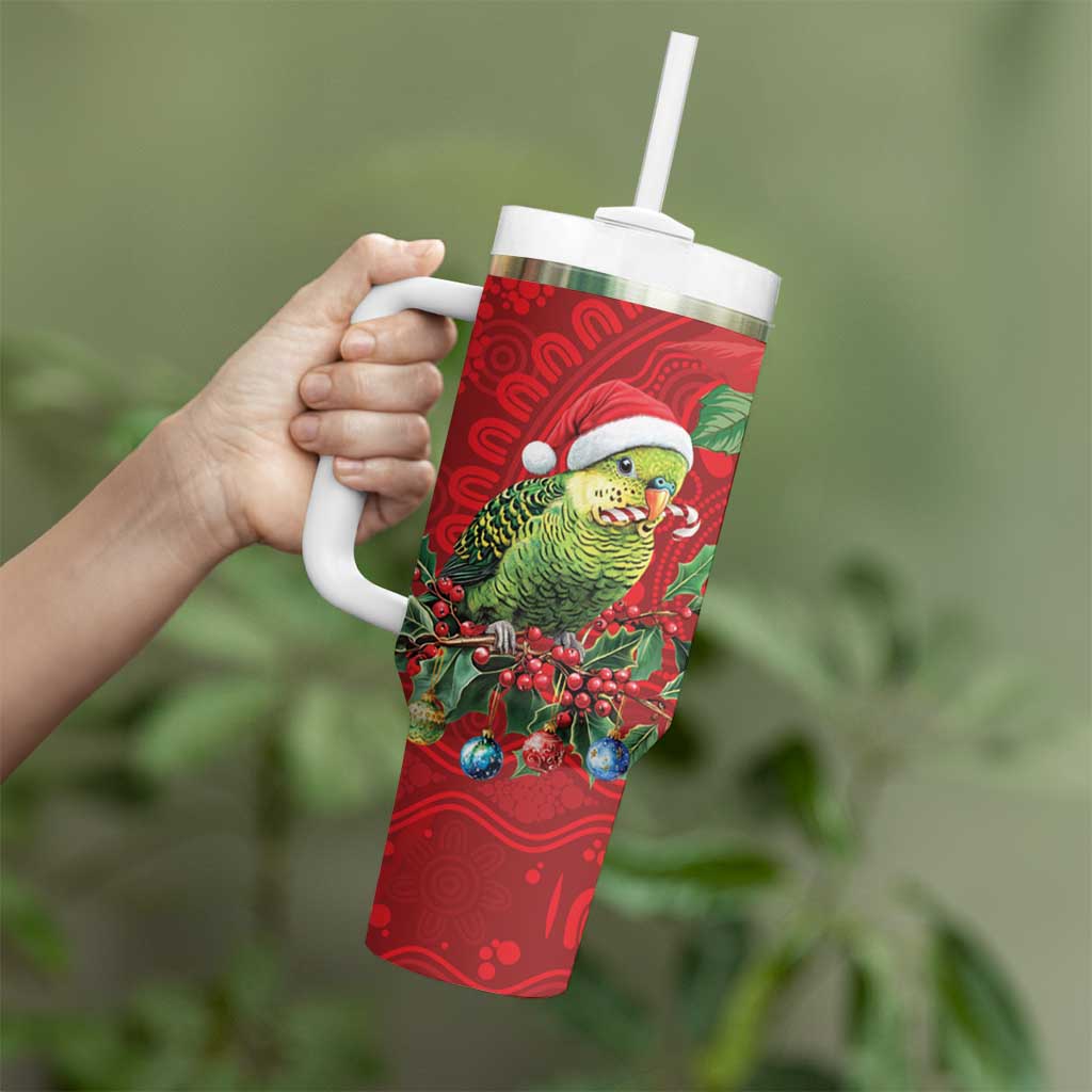 Aussie Green Budgerigar Tumbler With Handle Aboriginal Inspired Christmas - Aussie Hoodie