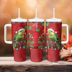Aussie Green Budgerigar Tumbler With Handle Aboriginal Inspired Christmas - Aussie Hoodie