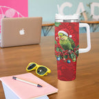 Aussie Green Budgerigar Tumbler With Handle Aboriginal Inspired Christmas - Aussie Hoodie