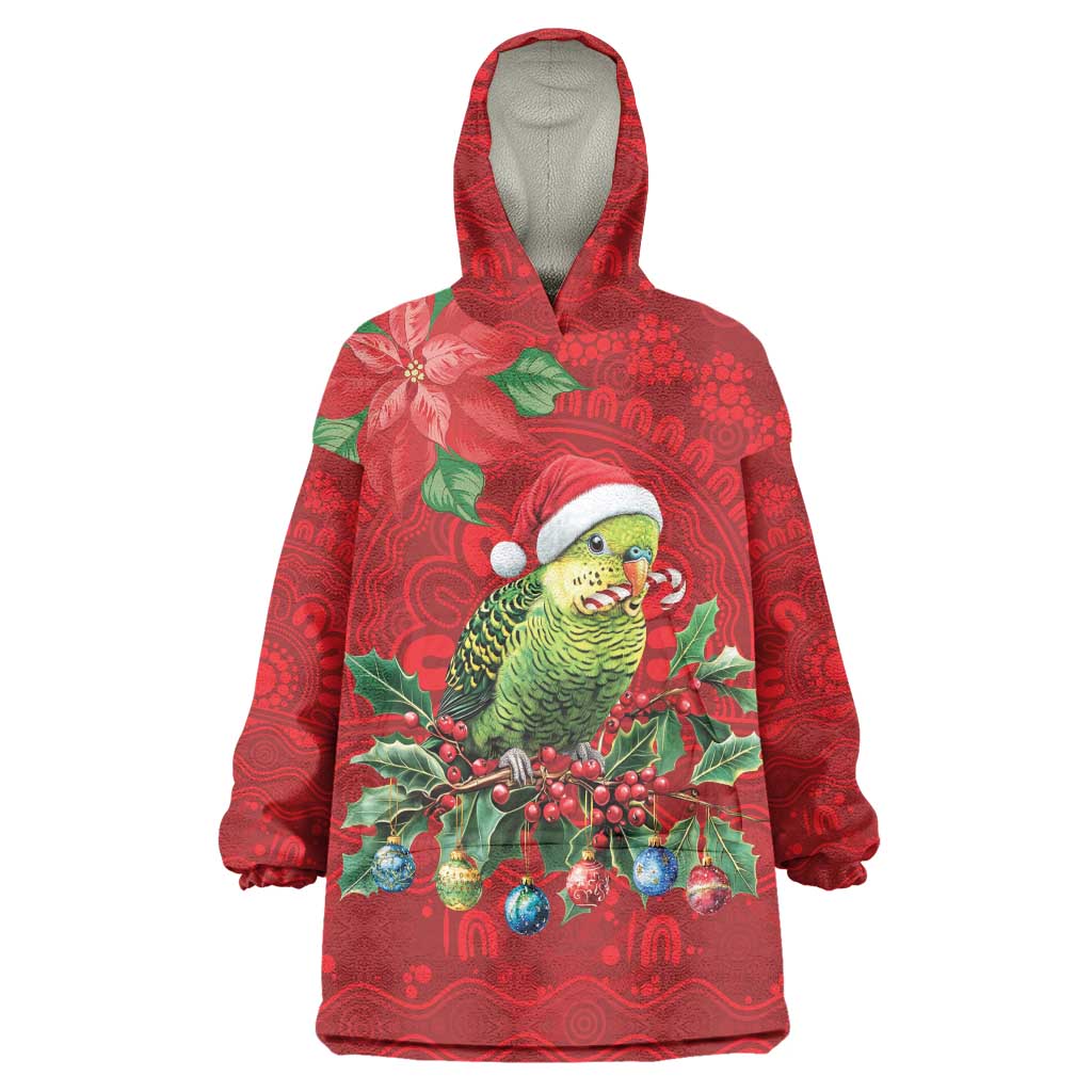 Aussie Green Budgerigar Wearable Blanket Hoodie Aboriginal Inspired Christmas - Aussie Hoodie