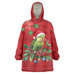 Aussie Green Budgerigar Wearable Blanket Hoodie Aboriginal Inspired Christmas - Aussie Hoodie