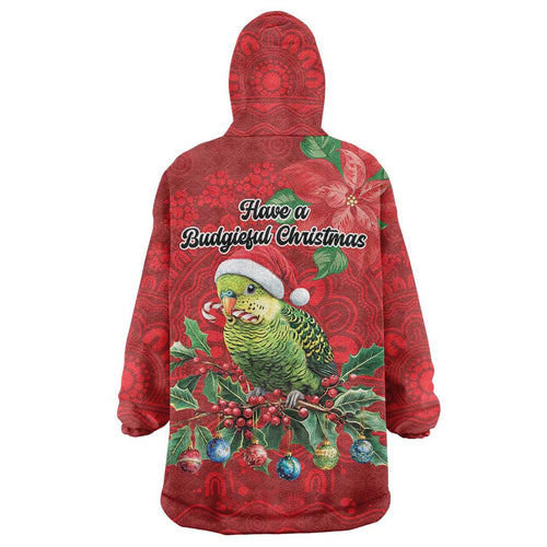 Aussie Green Budgerigar Wearable Blanket Hoodie Aboriginal Inspired Christmas - Aussie Hoodie