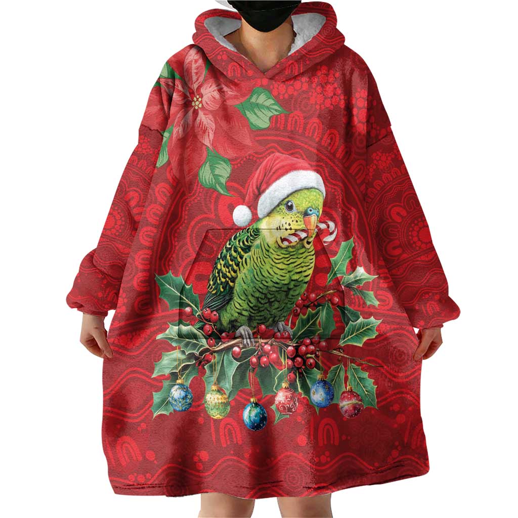Aussie Green Budgerigar Wearable Blanket Hoodie Aboriginal Inspired Christmas - Aussie Hoodie
