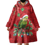 Aussie Green Budgerigar Wearable Blanket Hoodie Aboriginal Inspired Christmas - Aussie Hoodie