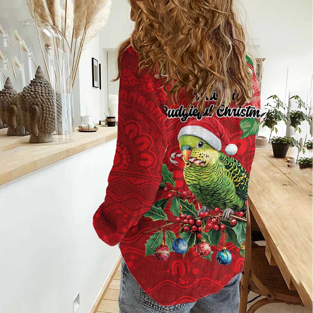 Aussie Green Budgerigar Women Casual Shirt Aboriginal Inspired Christmas - Aussie Hoodie