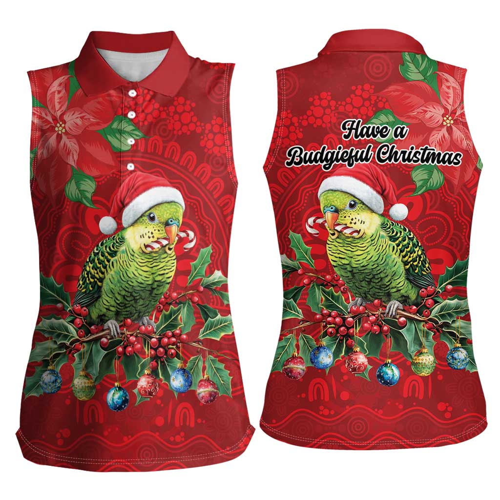 Aussie Green Budgerigar Women Sleeveless Polo Shirt Aboriginal Inspired Christmas - Aussie Hoodie