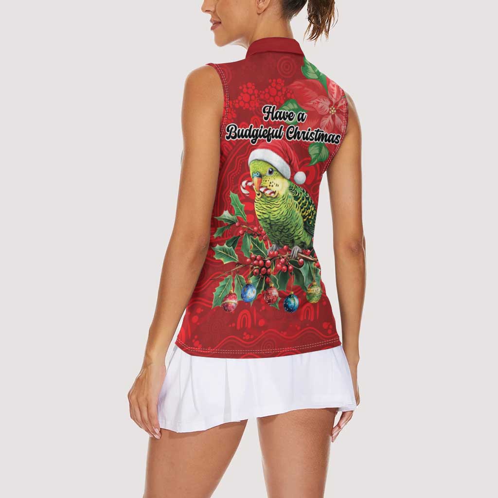 Aussie Green Budgerigar Women Sleeveless Polo Shirt Aboriginal Inspired Christmas - Aussie Hoodie