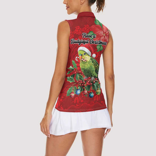 Aussie Green Budgerigar Women Sleeveless Polo Shirt Aboriginal Inspired Christmas - Aussie Hoodie
