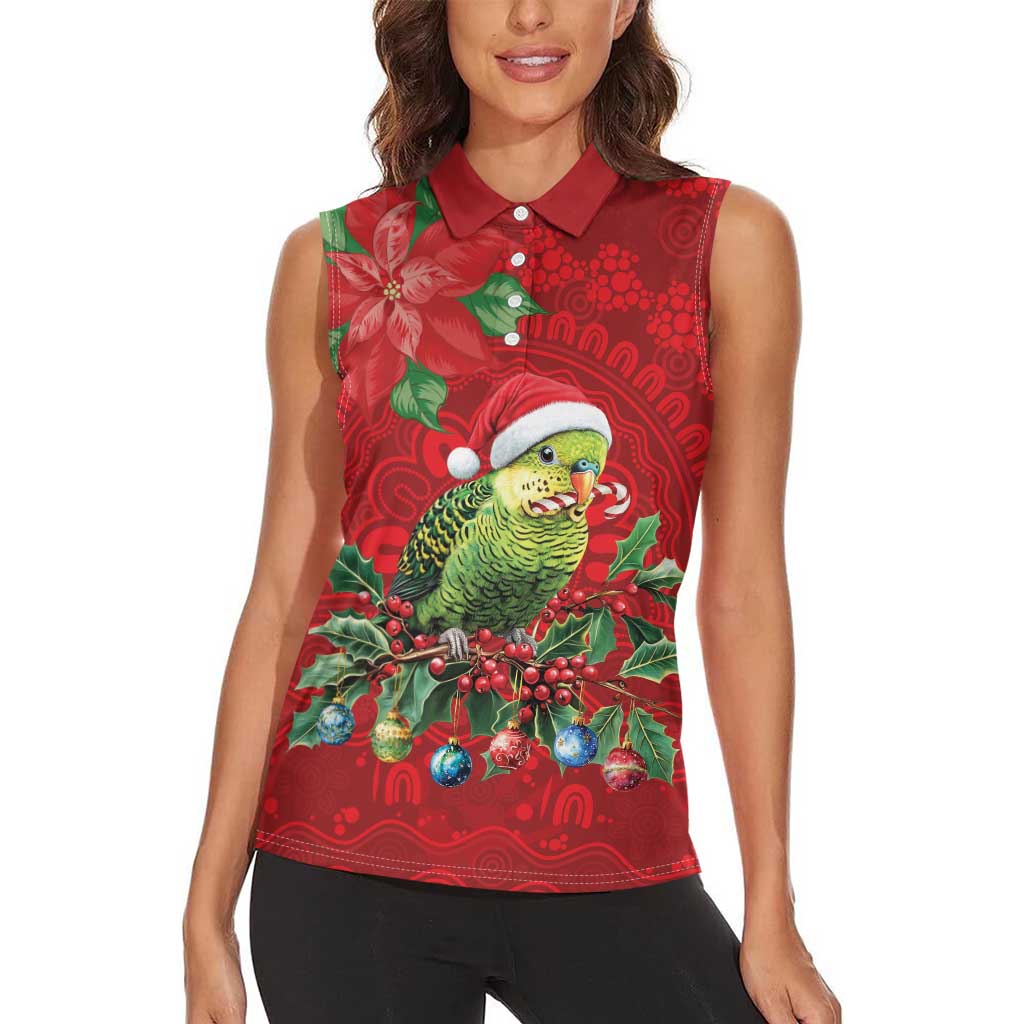 Aussie Green Budgerigar Women Sleeveless Polo Shirt Aboriginal Inspired Christmas - Aussie Hoodie