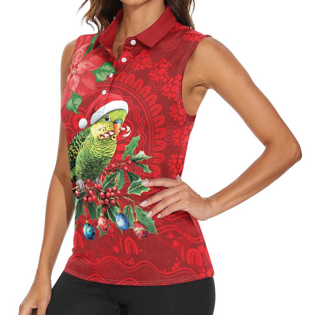 Aussie Green Budgerigar Women Sleeveless Polo Shirt Aboriginal Inspired Christmas - Aussie Hoodie
