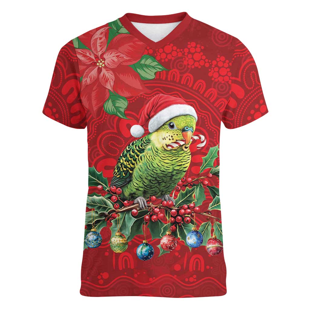 Aussie Green Budgerigar Women V-Neck T-Shirt Aboriginal Inspired Christmas - Aussie Hoodie