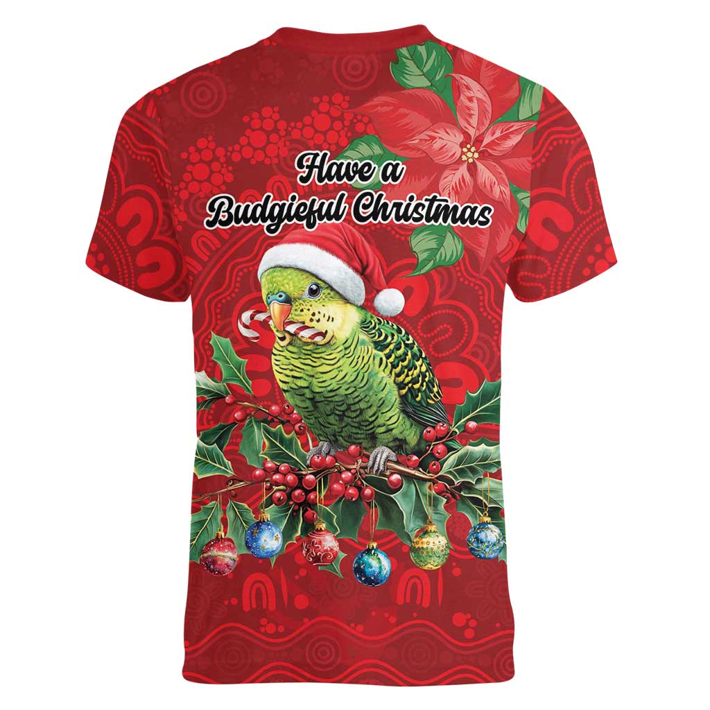 Aussie Green Budgerigar Women V-Neck T-Shirt Aboriginal Inspired Christmas - Aussie Hoodie