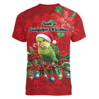 Aussie Green Budgerigar Women V-Neck T-Shirt Aboriginal Inspired Christmas - Aussie Hoodie