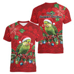 Aussie Green Budgerigar Women V-Neck T-Shirt Aboriginal Inspired Christmas - Aussie Hoodie
