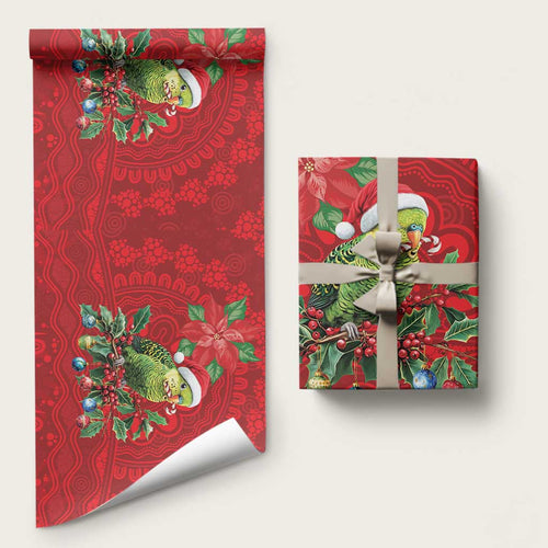 Aussie Green Budgerigar Wrapping Paper Aboriginal Inspired Christmas - Aussie Hoodie