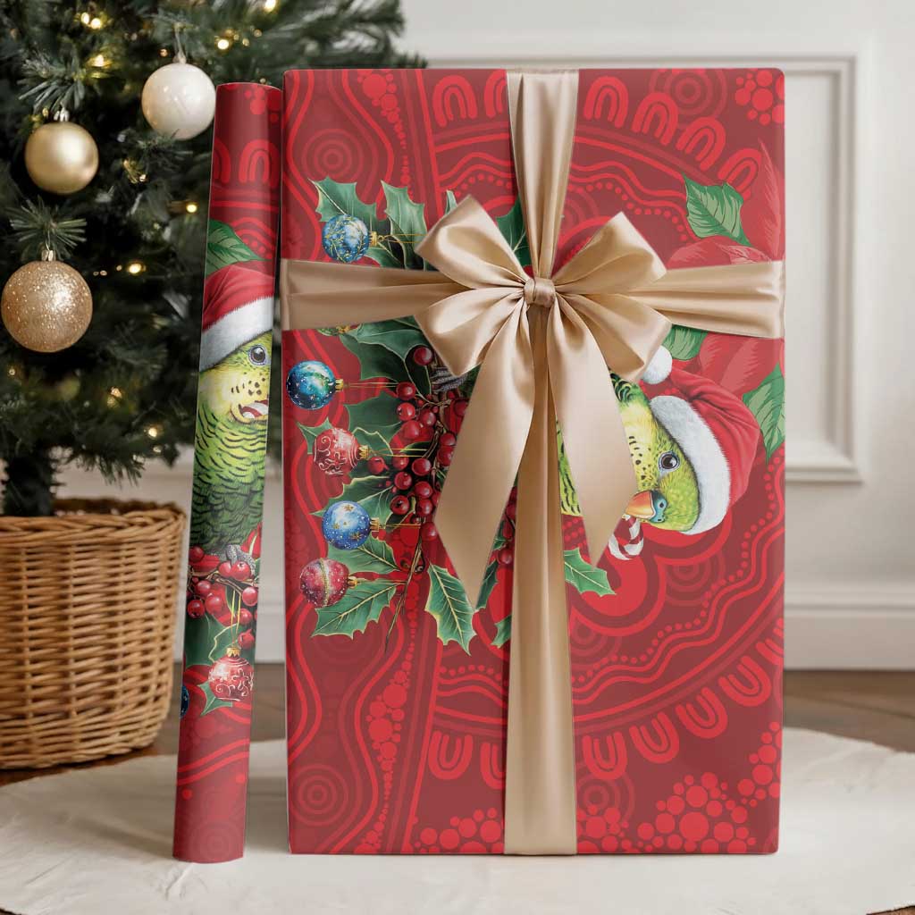 Aussie Green Budgerigar Wrapping Paper Aboriginal Inspired Christmas - Aussie Hoodie