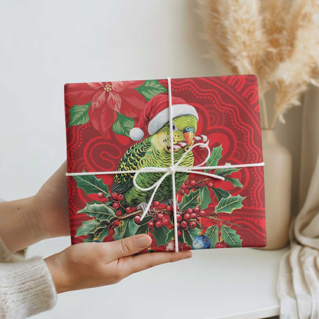 Aussie Green Budgerigar Wrapping Paper Aboriginal Inspired Christmas - Aussie Hoodie