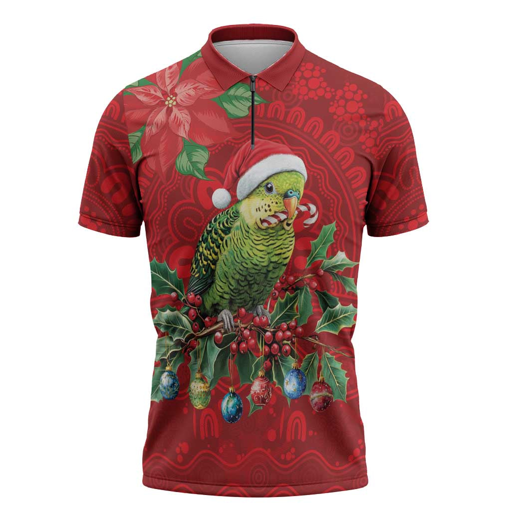 Aussie Green Budgerigar Zipper Polo Shirt Aboriginal Inspired Christmas - Aussie Hoodie