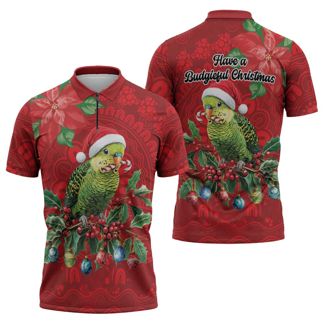 Aussie Green Budgerigar Zipper Polo Shirt Aboriginal Inspired Christmas - Aussie Hoodie