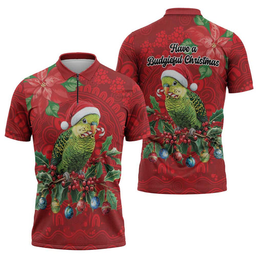 Aussie Green Budgerigar Zipper Polo Shirt Aboriginal Inspired Christmas - Aussie Hoodie