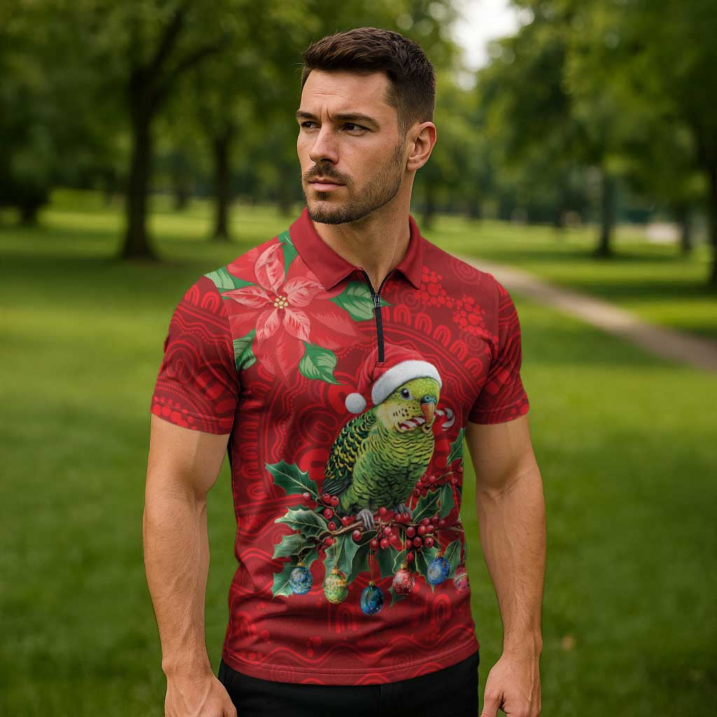 Aussie Green Budgerigar Zipper Polo Shirt Aboriginal Inspired Christmas - Aussie Hoodie