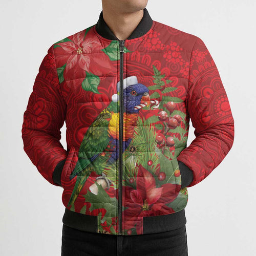 Aussie Rainbow lorikeet Bomber Puffer Jacket Aboriginal Inspired Christmas - Aussie Hoodie