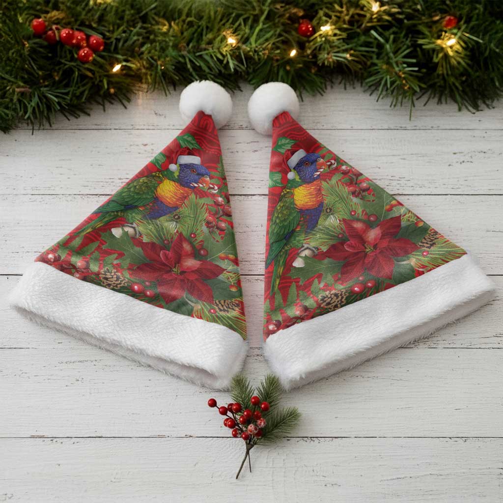 Aussie Rainbow lorikeet Christmas Santa Hat Aboriginal Inspired Christmas - Aussie Hoodie