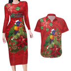 Aussie Rainbow lorikeet Couples Matching Long Sleeve Bodycon Dress and Hawaiian Shirt Aboriginal Inspired Christmas - Aussie Hoodie