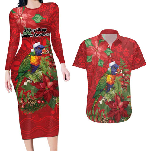 Aussie Rainbow lorikeet Couples Matching Long Sleeve Bodycon Dress and Hawaiian Shirt Aboriginal Inspired Christmas - Aussie Hoodie