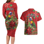 Aussie Rainbow lorikeet Couples Matching Long Sleeve Bodycon Dress and Hawaiian Shirt Aboriginal Inspired Christmas - Aussie Hoodie