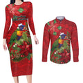 Aussie Rainbow lorikeet Couples Matching Long Sleeve Bodycon Dress and Long Sleeve Button Shirt Aboriginal Inspired Christmas - Aussie Hoodie