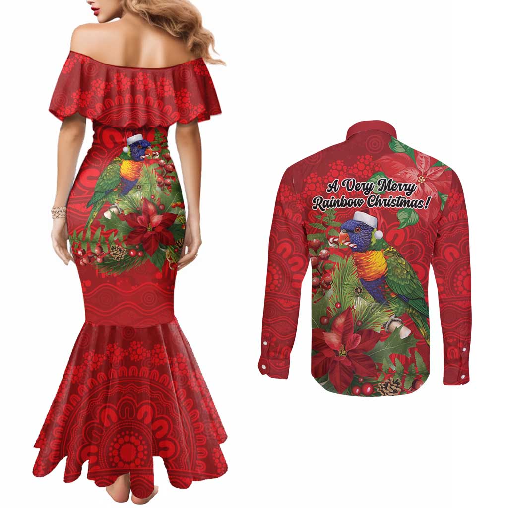 Aussie Rainbow lorikeet Couples Matching Mermaid Dress and Long Sleeve Button Shirt Aboriginal Inspired Christmas - Aussie Hoodie