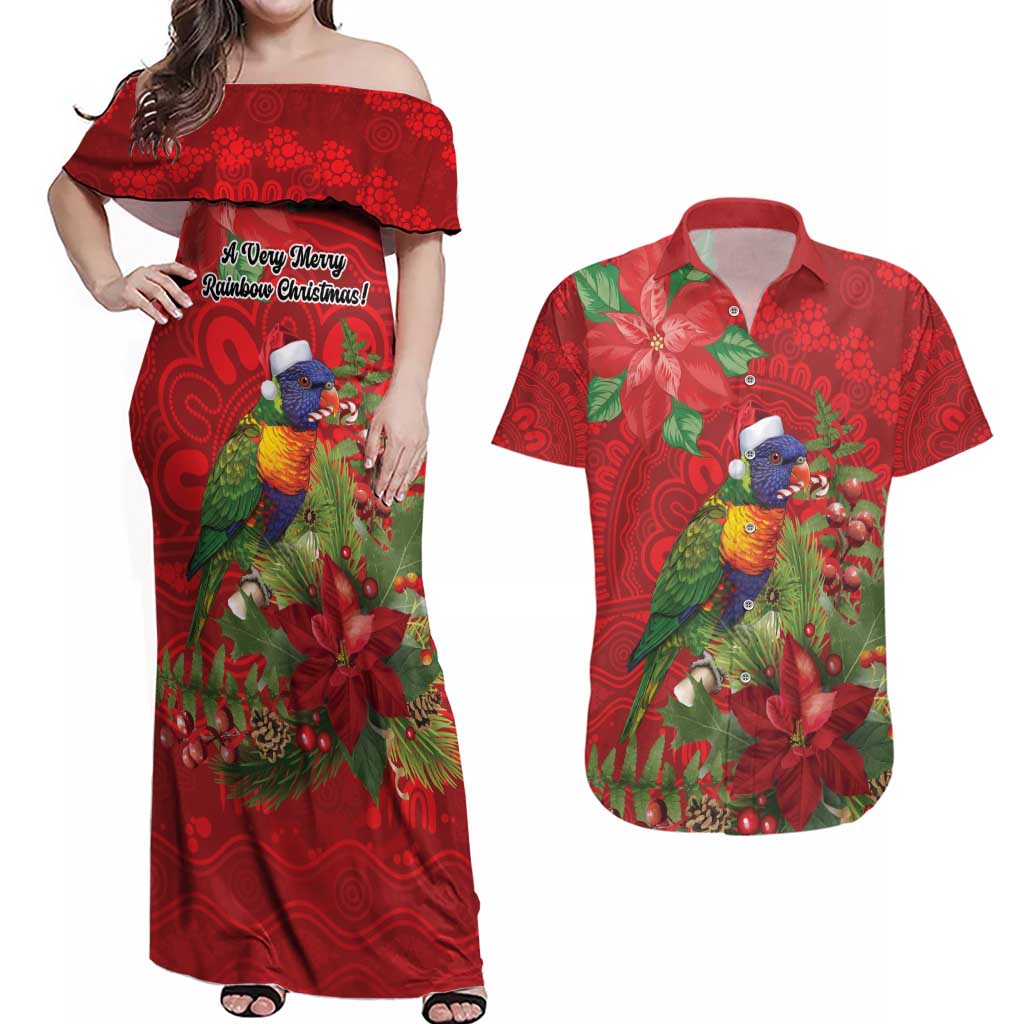Aussie Rainbow lorikeet Couples Matching Off Shoulder Maxi Dress and Hawaiian Shirt Aboriginal Inspired Christmas - Aussie Hoodie