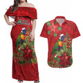 Aussie Rainbow lorikeet Couples Matching Off Shoulder Maxi Dress and Hawaiian Shirt Aboriginal Inspired Christmas - Aussie Hoodie