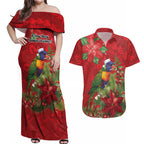 Aussie Rainbow lorikeet Couples Matching Off Shoulder Maxi Dress and Hawaiian Shirt Aboriginal Inspired Christmas - Aussie Hoodie