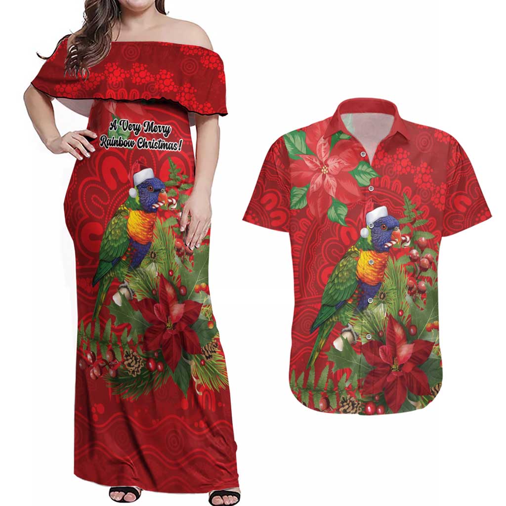 Aussie Rainbow lorikeet Couples Matching Off Shoulder Maxi Dress and Hawaiian Shirt Aboriginal Inspired Christmas - Aussie Hoodie