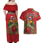 Aussie Rainbow lorikeet Couples Matching Off Shoulder Maxi Dress and Hawaiian Shirt Aboriginal Inspired Christmas - Aussie Hoodie